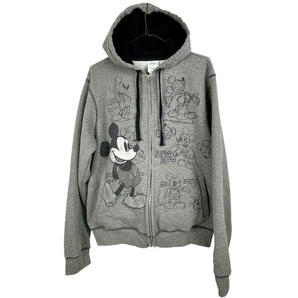 Disney Mickey Mouse Gray Graphic Hoodie Zip-Up Heavyweight Sweatshirt Mens Small - Picture 2 of 15
